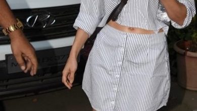 Photo of Jacqueline Fernandez looks lovely in this striped shirt-skirt combo