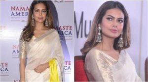 Photo of Esha Gupta’s elegant colour block sari