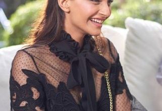 Photo of Sonam Kapoor in all black tulle ensemble from Elie Saab