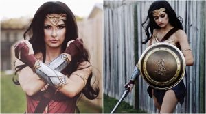 Photo of Make-up artist Rhylee Passfield created the Wonder Woman costume using a yoga mat