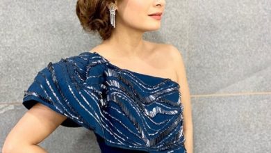 Photo of Dia Mirza looks elegant in this structured navy blue ruffle gown