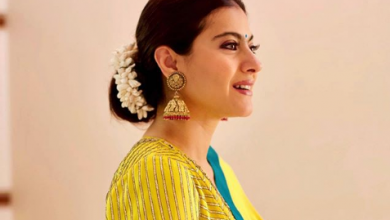 Photo of Kajol looked gorgeous in a yellow sari on the occasion of Durga Puja