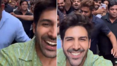 Photo of Kartik Aaryan was mobbed by fans on the streets of Ahmedabad, as seen in the video below.