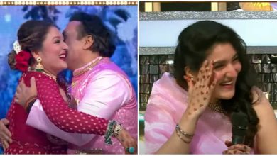 Photo of Govinda dances for the first time with wife Sunita, while daughter Tina averts her eyes in embarrassment. View the Indian Idol promotional video